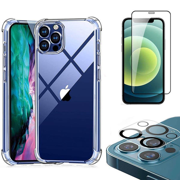 Kit Capinha Anti Impacto Compatível iPhone 12 + Película de Vidro 3D + Película Câmera