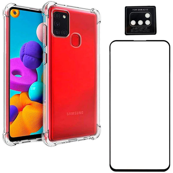 Kit Capinha Anti Impacto para Samsung Galaxy A21s + Película Vidro 3D + Película de Câmera